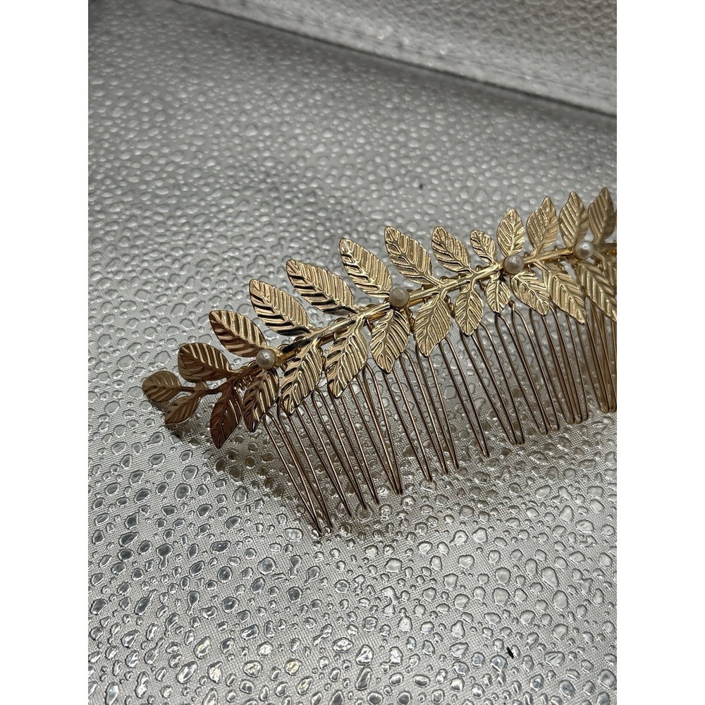Gold Leaf Wedding Headpiece Greek Goddess Bridal Comb Golden Leaf Athena Vtg - Picture 3 of 6